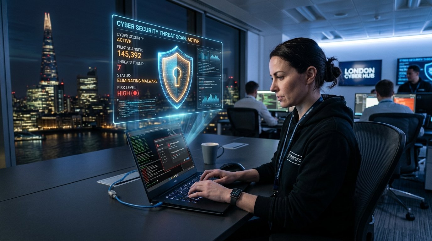 Cybersecurity virus scan and malware cleanup on computer system